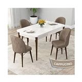 Canisa Rut Serisi 80x132 Açılabilir Beyaz Masa Ceviz Ayak Mutfak Masası Takımı ve 4 Adet Cappucino Sandalye