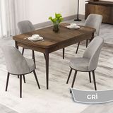 Canisa Rut Serisi 80x132 Açılabilir Beyaz Masa Ceviz Ayak ve 6 Gri Sandalye Gri Mutfak Masası Takımı