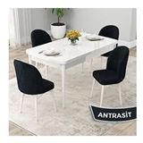 Canisa Rut Serisi 80x132 Açılabilir Beyaz Mutfak Masası Takımı ve 4 Adet Antrasit Sandalye