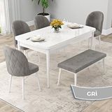 Canisa Rut Serisi 80x132 Açılabilir Beyaz Mutfak Masası Takımı ve 4 Gri Sandalye ve Gri 1 Bench