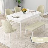 Canisa Rut Serisi 80x132 Açılabilir Beyaz Mutfak Masası Takımı ve 4 Krem Sandalye ve Krem 1 Bench