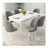 Canisa Rut Serisi 80x132 Açılabilir Beyaz Mutfak Masası Takımı ve 6 Adet Gri Sandalye