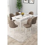 Canisa Rut Serisi Açılabilir 80x132 Beyaz Mermer Desen Yemek Odası Takımı Ve 4 Antrasit Sandalye