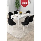Canisa Rut Serisi Açılabilir 80x132 Beyaz Mermer Desen Yemek Odası Takımı Ve 4 Siyah Sandalye