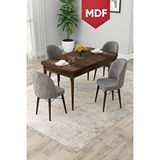 Canisa Rut Serisi Açılabilir Mdf 80x132 Barok Ahşap Desen Mutfak Masası Takımı Ve 4 Gri Sandalye Kahverengi