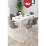 Canisa Rut Serisi Açılabilir Mdf 80x132 Beyaz Masa Yemek Odası Takımı Ve 6 Gri Sandalye