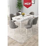 Canisa Rut Serisi Açılabilir Mdf 80x132 Beyaz Mermer Desen Mutfak Masası Takımı Ve 6 Gri Sandalye