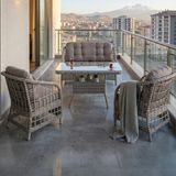 Canisa Salviya Serisi 1. Sınf 2+1+1 ve 1 Adet Orta Sehpa Gri Rattan Gri Minder Bahçe Balkon Oturma Koltuk Takımı