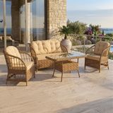 Canisa Salviya Serisi 2+1+1 ve 1 Adet Orta Sehpa Cappucino Rattan Cappucino Minder Bahçe Balkon Oturma Koltuk Takımı, - Cappuccino