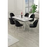 Canisa Sim Serisi 89x150 Açılabilir Lak Panel Rampla Gri Masa Takımı 6 Siyah Sandalye