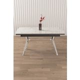 Canisa Sim Serisi 90 X 150 Açılabilir Lak Panel Beyaz Mermer Desen Masa Krom Ayak