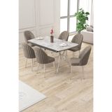 Canisa Sim Serisi 90x160 cm Açılabilir Masa Takımı, Rampla Gri, Krom Ayak, 6 Cappucino Sandalye