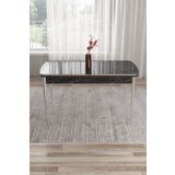 Canisa Siyah Mermer Desen 80x132 Açılabilir Yemek Masası Krom Metal Ayak