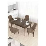 Canisa Taç Serisi 4 Sandalye Gümüş Halkalı Kahverengi 80x132 Açılabilir Barok Ahşap Desen Mutfak Masası Takımı