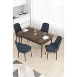 Canisa Taç Serisi 80x132 cm Açılabilir Barok Ahşap Desen 4 Sandalye Gold Halkalı Antrasit Mutfak Masası Takımı
