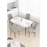 Canisa Taç Serisi 80x132 cm Açılabilir Beyaz Masa Ceviz Ayak 4 Sandalye Gold Halkalı Gri Mutfak Masası Takımı