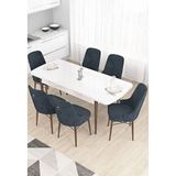Canisa Taç Serisi 80x132 cm Açılabilir Beyaz Masa Ceviz Ayak 6 Sandalye Gümüş Halkalı Antrasit Mutfak Masası Takımı