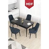 Canisa Taç Serisi 80x132 MDF Açılabilir Siyah Mermer Desen Masa Takımı Gold Halkalı Antrasit 4 Sandalye