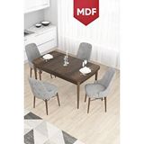 Canisa Taç Serisi Açılabilir Mdf Mutfak Masası Takımı 80x132 Barok Desen Masa 4 Gri Sandalye Kahverengi