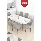 Canisa Taç Serisi Açılabilir Mdf Mutfak Masası Takımı 80x132 Beyaz Ceviz Masa 6 Gri Sandalye