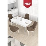 Canisa Taç Serisi Açılabilir Mdf Mutfak Masası Takımı 80x132 Beyaz Masa 4 Gri Sandalye