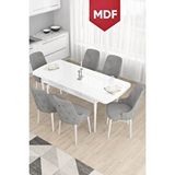 Canisa Taç Serisi Açılabilir Mdf Mutfak Masası Takımı 80x132 Beyaz Masa 6 Gri Sandalye
