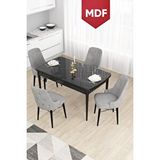 Canisa Taç Serisi Açılabilir Mdf Mutfak Masası Takımı 80x132 Siyah Mermer Desen Masa 4 Gri Sandalye