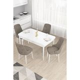 Canisa Taç Serisi Beyaz 80x132 cm Açılabilir 4 Sandalye Gold Halkalı Cappucino Mutfak Masa Takımı