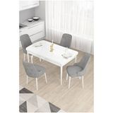 Canisa Taç Serisi Beyaz 80x132 cm Açılabilir 4 Sandalye Gold Halkalı Gri Mutfak Masa Takımı