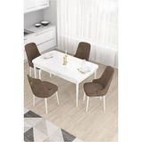 Canisa Taç Serisi Beyaz 80x132 cm Açılabilir 4 Sandalye Gold Halkalı Kahverengi Mutfak Masa Takımı