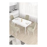 Canisa Taç Serisi Beyaz 80x132 cm Açılabilir 4 Sandalye Gold Halkalı Krem Mutfak Masa Takımı