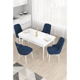Canisa Taç Serisi Beyaz 80x132 cm Açılabilir 4 Sandalye Gold Halkalı Lacivert Mutfak Masa Takımı