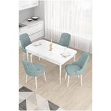 Canisa Taç Serisi Beyaz 80x132 cm Açılabilir 4 Sandalye Gold Halkalı Su Yeşili Mutfak Masa Takımı