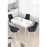 Canisa Taç Serisi Beyaz 80x132 cm Açılabilir 4 Sandalye Gümüş Halkalı Antrasit Mutfak Masa Takımı