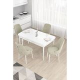 Canisa Taç Serisi Beyaz 80x132 cm Açılabilir 4 Sandalye Gümüş Halkalı Krem Mutfak Masa Takımı