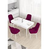 Canisa Taç Serisi Beyaz 80x132 cm Açılabilir 4 Sandalye Gümüş Halkalı Mürdüm Mutfak Masa Takımı