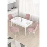 Canisa Taç Serisi Beyaz 80x132 cm Açılabilir 4 Sandalye Gümüş Halkalı Pembe Mutfak Masa Takımı