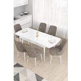 Canisa Taç Serisi Beyaz 80x132 cm Açılabilir 6 Sandalye Gold Halkalı Cappucino Mutfak Masa Takımı