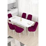 Canisa Taç Serisi Beyaz 80x132 cm Açılabilir 6 Sandalye Gold Halkalı Mürdüm Mutfak Masa Takımı