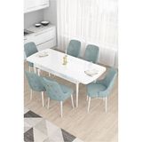 Canisa Taç Serisi Beyaz 80x132 cm Açılabilir 6 Sandalye Gold Halkalı Su Yeşili Mutfak Masa Takımı