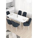 Canisa Taç Serisi Beyaz 80x132 cm Açılabilir 6 Sandalye Gümüş Halkalı Antrasit Mutfak Masa Takımı