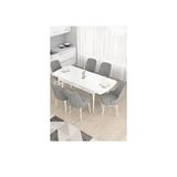 Canisa Taç Serisi Beyaz Masa 80x132 cm Açılabilir, 6 Sandalye Gümüş Halkalı Gri Mutfak Masa Takımı