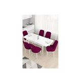 Canisa Taç Serisi Beyaz Masa 80x132 cm Açılabilir 6 Sandalye Gümüş Halkalı Mürdüm Mutfak Masa Takımı