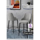 Canisa Tera Serisi 1 Adet 65 Cm Gri Ada Mutfak Bar Sandalyesi Babyface Kumaş Siyah Metal Ayaklı Sandalyeler Gri Ayaklar Siyah