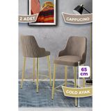 Canisa Tera Serisi 2 Adet Babyface Kumaş 65 cm Gold Kaplama Ayaklı Cappucino Bar Sandalyesi