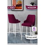 Canisa Tera Serisi 2 Mürdüm Bar Sandalyesi, 65 cm, Babyface Kumaş, Beyaz Metal Ayaklı