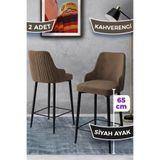 Canisa Tera Serisi 2'li Kahve Sandalye, 65 cm, Babyface Kumaş, Siyah Metal Ayaklı, Mutfak Bar Sandalyesi