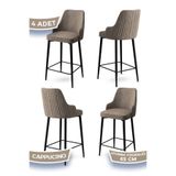 Canisa Tera Serisi 4'lü Cappuccino Bar Sandalyesi, 65 cm Yükseklik, Babyface Kumaş, Siyah Metal Ayaklı