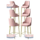 Canisa Tera Serisi 6 Adet Babyface Kumaş 65 cm Gold Kaplama Ayaklı Bar Sandalyesi - Pembe