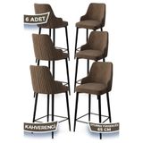 Canisa Tera Serisi 6 Kahve Sandalye, 65 cm, Babyface Kumaş, Siyah Metal Ayaklı, Mutfak Bar Sandalyesi
